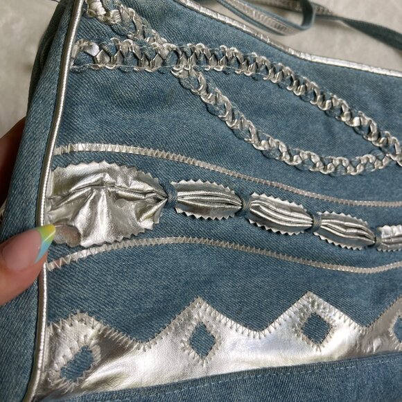 VTG Warren Reed Denim & Silver Appliqué Purse - Picture 2 of 9